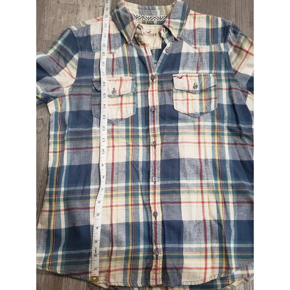 Hollister California Flannel Blue Plaid Button Up Long Sleeved Shirt - Picture 5 of 6